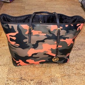 Michael Kors gently used orange camo leather tote